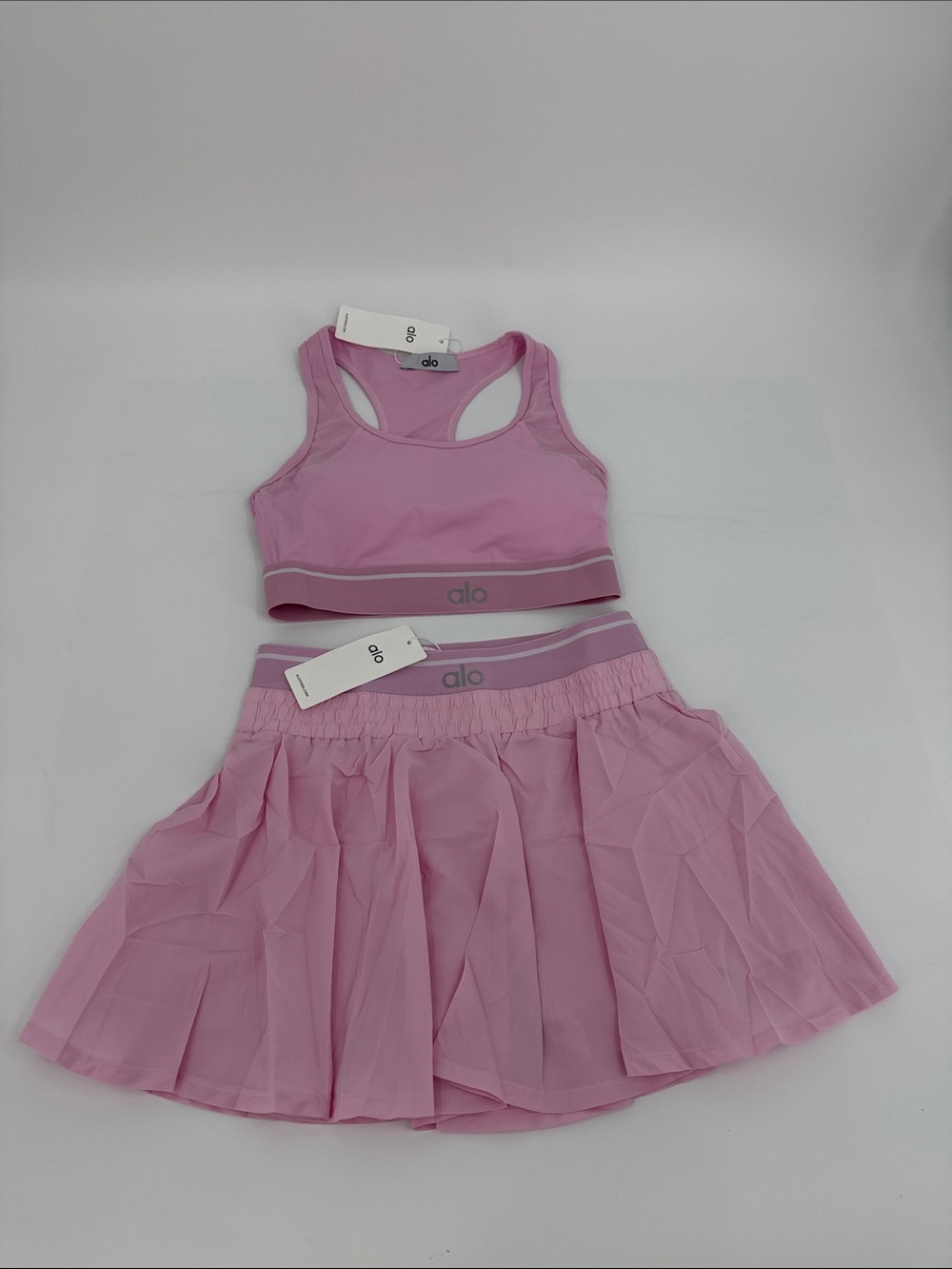 ALO Yoga Pink Active Crop Top & Pleated Skirt Set